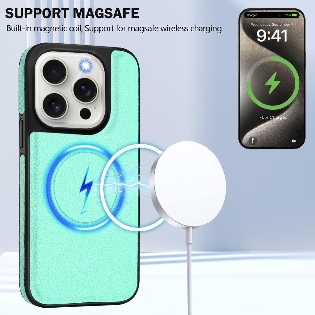 For iPhone 15 Pro Magnetic Case TPU + PU Leather Phone Back Cover with Detachable Card Holder