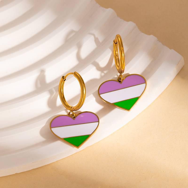 Stainless Steel Colorful Oil Drop Sweetheart Dangle Earrings for Women - Versatile Everyday Accessories