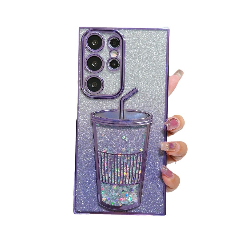 Creative Quicksand Cup Suitable for Samsung S24ULTRA Mobile Phone Case S23 Transparent Gradient Glitter S22 with Lens Film