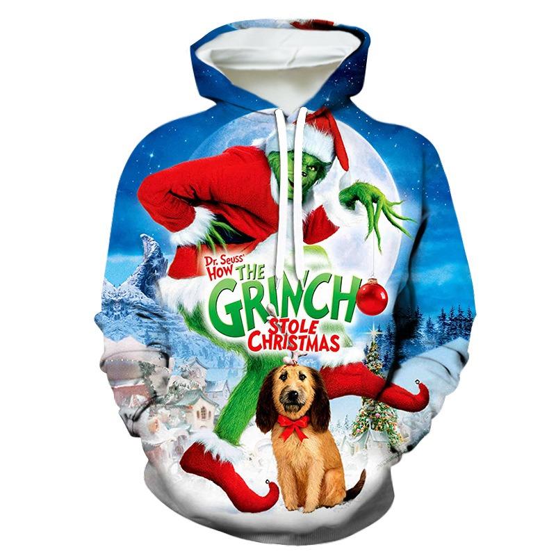 Trendy Zelená Příšera Potisk Mikiny Pánská Vánoční Mikina Volné Oblečení pro Páry Dlouhý Rukáv Ležérní Dětské Mikiny