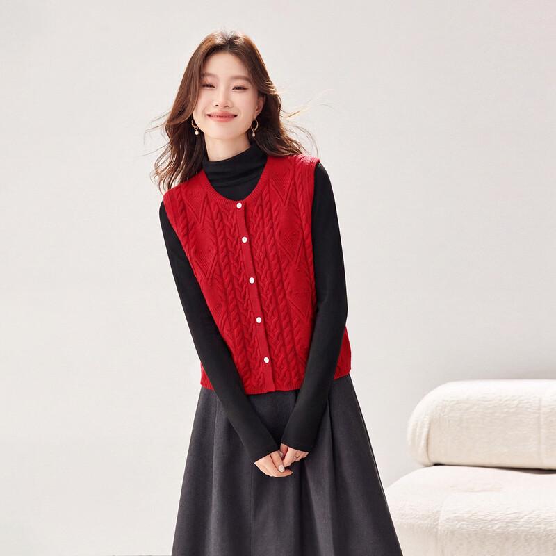 Shaxi Women's 100% Wool Retro Cable Knit Vest