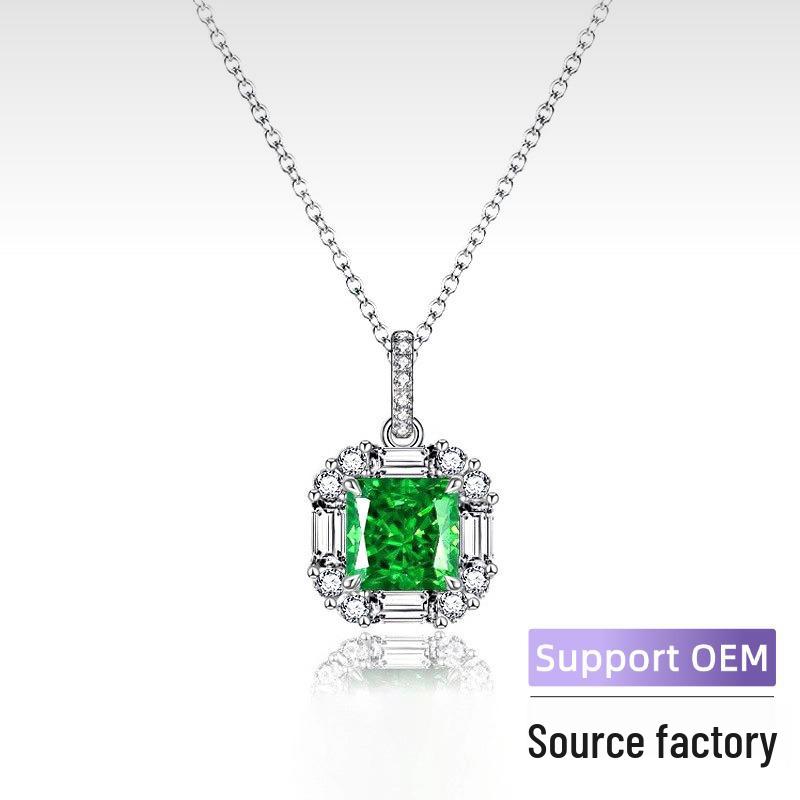 

S925 Silver Green Ice Flower Cut Apple Pendant Necklace for Women S925 Silver