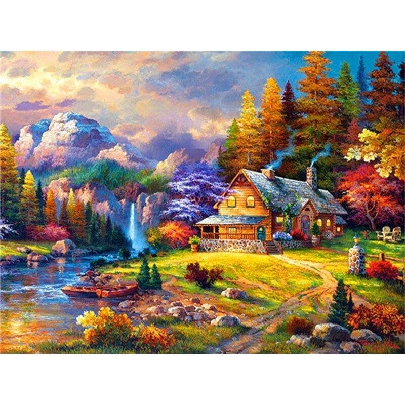 New 5D DIY Diamond Painting Scenic Lodge Diamond Embroidery Scenery Cross Stitch Full Round Drill Home Decor Manual Gift