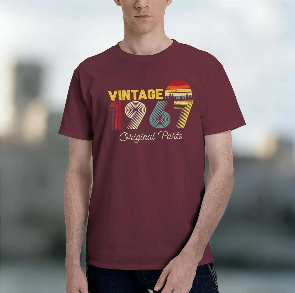 Vintage 1967, All Original Parts 2026 Fashion Heavyweight Hot Selling Retro Printed Pattern Fun Round Neck T-shirt for Daily