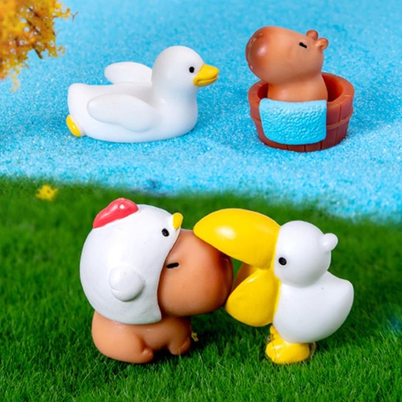 10Pcs Mini Capybaras Duck & Friend Figurines for Garden Decoration