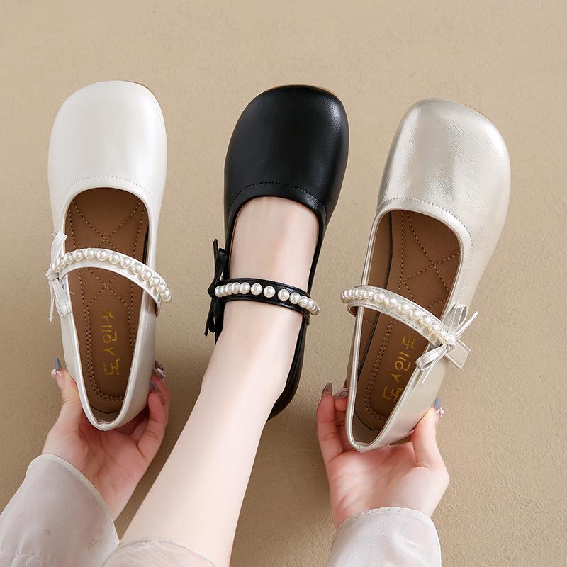 French Beautiful Low-heeled Single Shoes Women's Summer 2025 New Models with Skirts, Small Leather Shoes, Gentle Mary Jane Evening Shoes