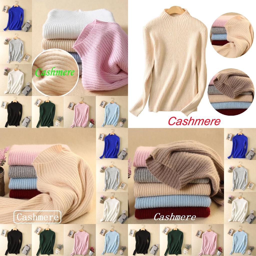 Luxuriously Soft Women Slim Elastic Knitted Half-turtleneck Cashmere Jumper Sweater