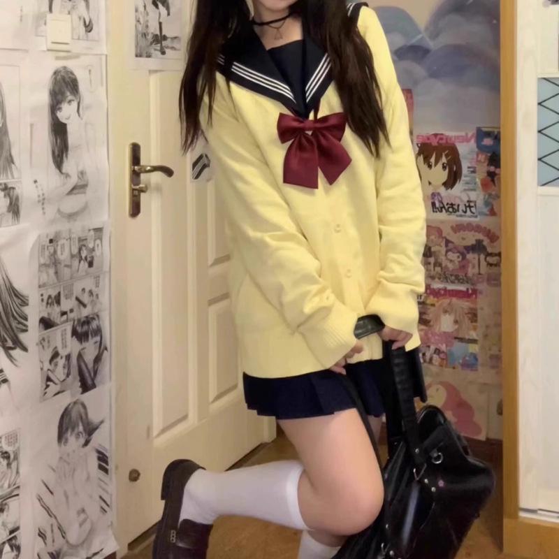 Women's Autumn Winter Slim Fit Japanese School Style Cardigan Sweater with Long Sleeves, Multi-color