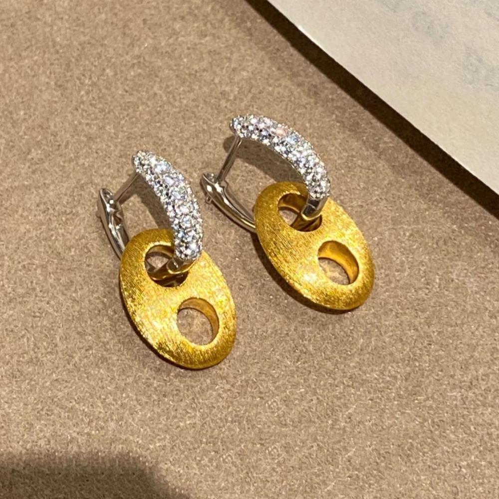 Dual Wear Pig Nose Earrings Heavy Gold Plated Minimalist Brushed Zircon Earrings Jewelry for Women