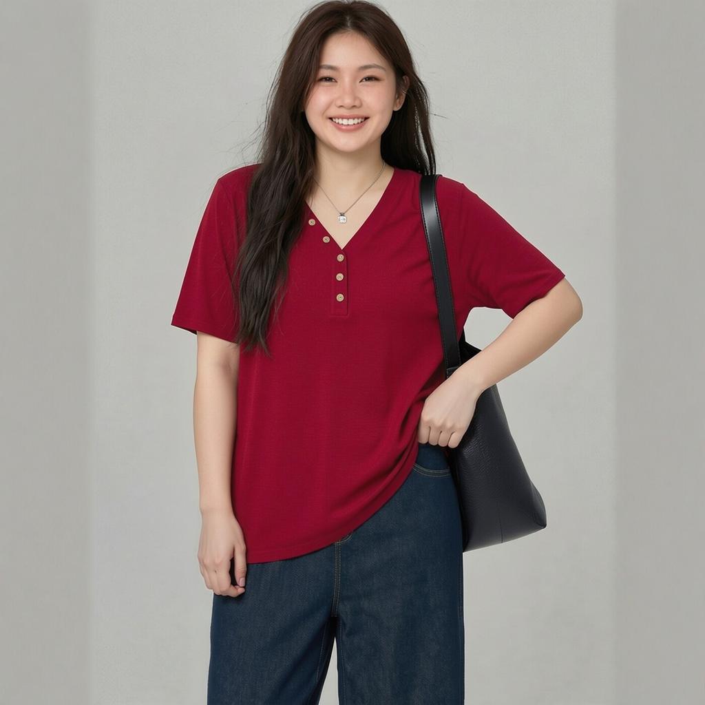 Plus Size Women V Neck Short Sleeve T Shirt Slimming Top