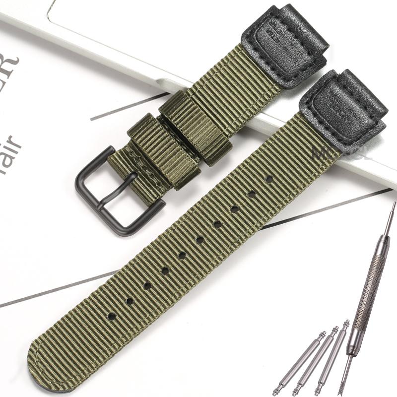 18mm Nylon-Uhrenarmband für Casio W800H Herren Canvas Sport Schwarz Grün Armband SGW300 F91W F105/108/A158/168 AE1200WH AE1300 Gürtel
