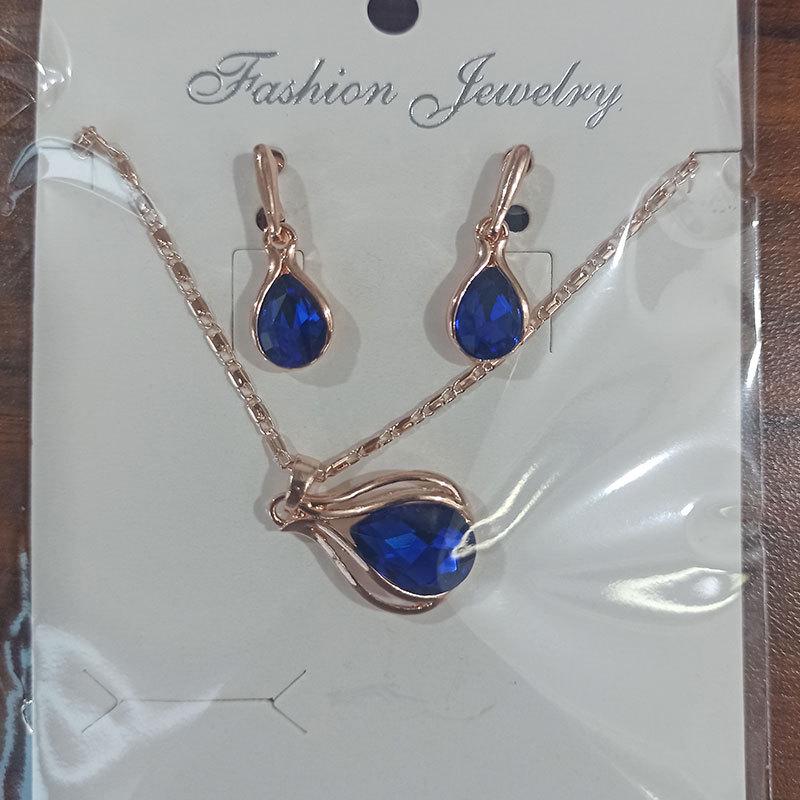 Wish Fashion Women's Blue, Green & Red Teardrop Necklace & Earrings Set