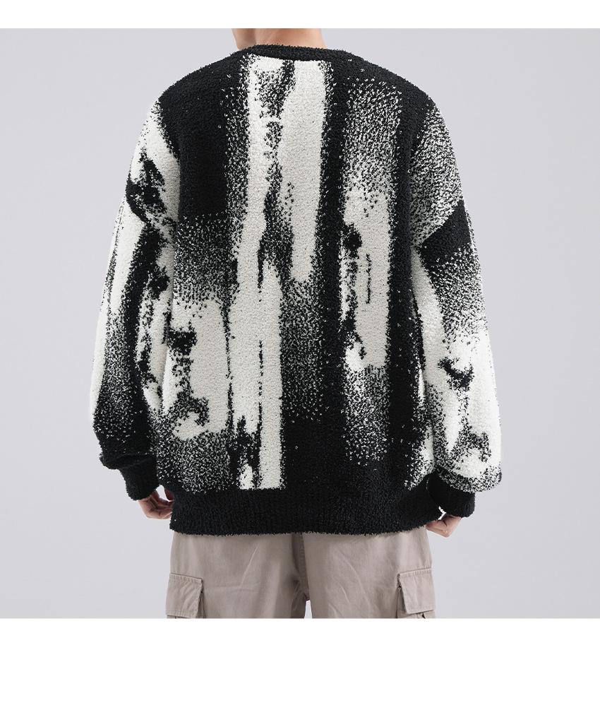 Men's Retro Tie-Dye Crew Neck Sweater - Autumn/Winter Cool Streetwear Trendy Loose Knitwear