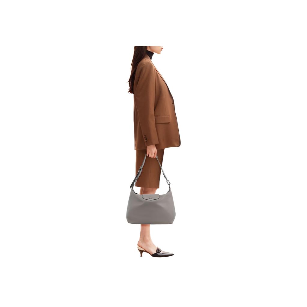Longchamp Le Pliage Xtra 32 Snap Zipper Hobo Leather Crescent Bag Women Bags Dove-Grey 10189987P55