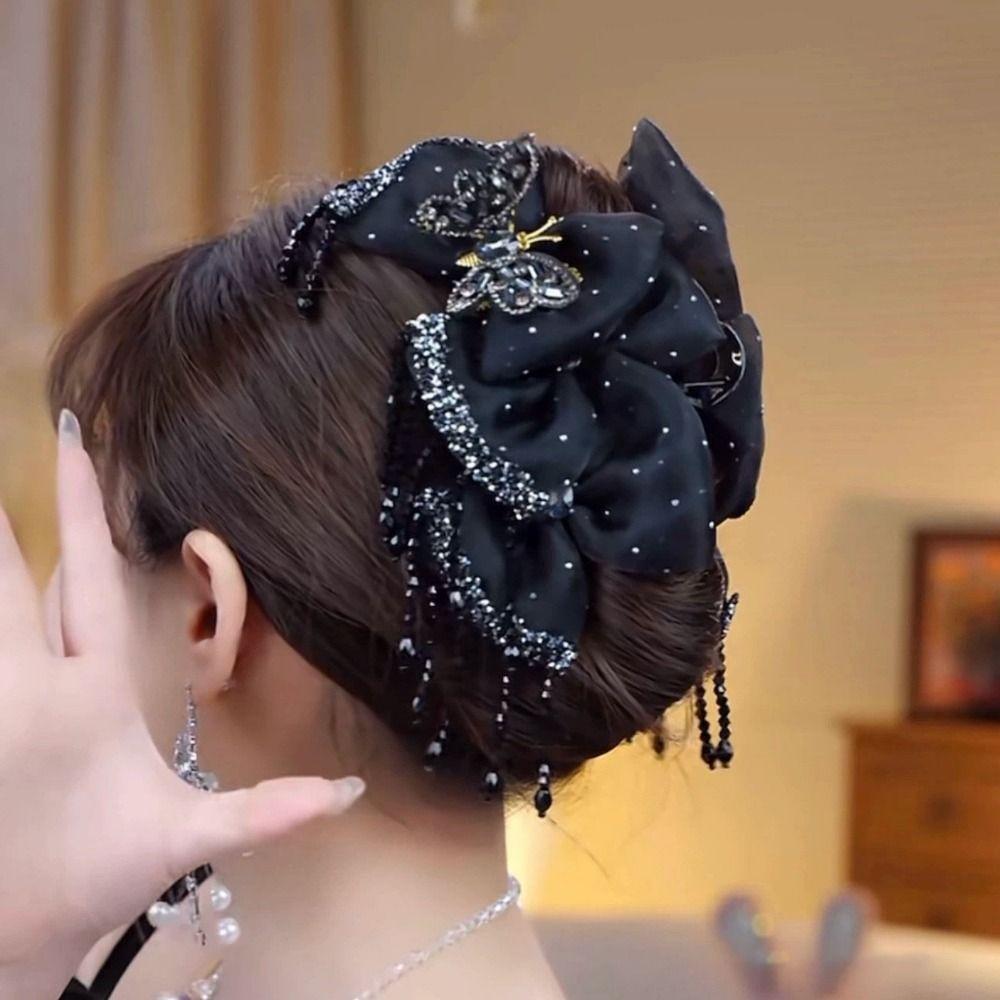 Fashion Flower and Butterfly Tassel Hair Clip Mesh Non Slip Beaded Shark Hair Clip Hairpin Hair Accessories