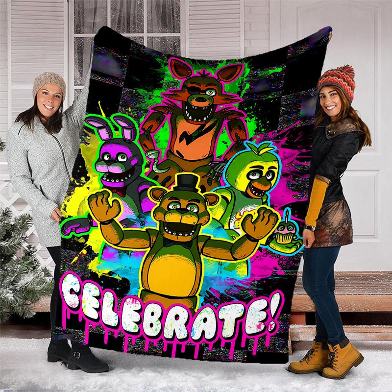 1pc Freddy Bear2 Theme Blanket - Digital Print, Polyester, Cozy for All Seasons, Perfect for Outdoor, Camping, and Travel