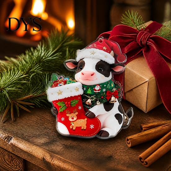 Lightweight Acrylic Party Supplies Cute Cow Christmas Ornament, Cartoon Milk Hanging Decoration, 2D Unique Souvenirs Flat Farmhouse Animal Pendant for