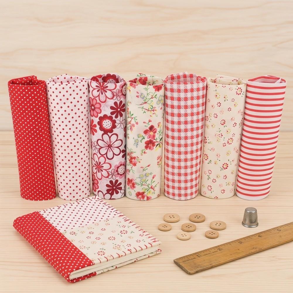 7Pcs Red floral pattern Patchwork Fabric 7 pieces per set Pre-cut Cloth Fabric art production