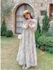French Chic Floral Print Romantic Summer Long Dress with Elegant Hem