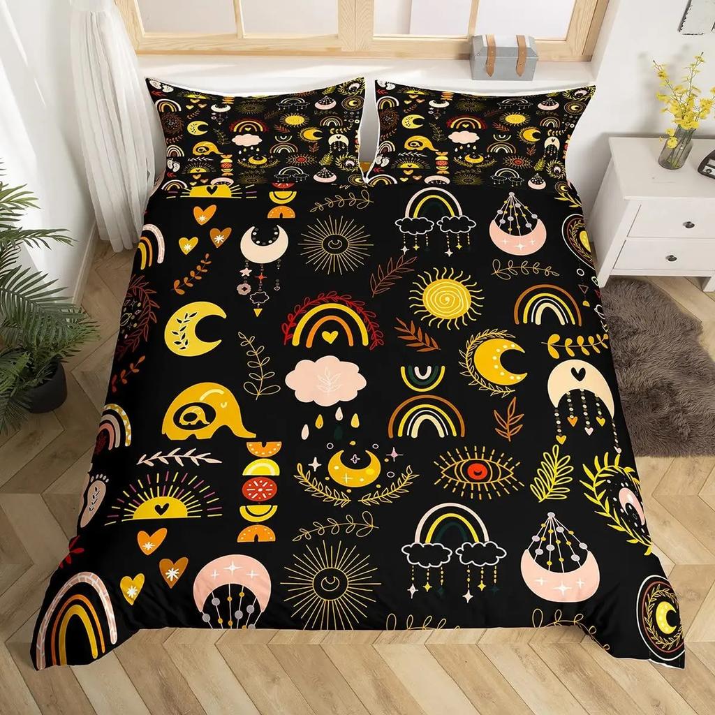 Comforter Rainbow Heart Love Bedding Set Microfiber Colorful Rainbow Clouds Comforter Twin King Size For Kids Girls