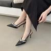 Sandals Spring Pointed Toe Rhinestone Patent Leather Thin Heel High Heel Elegant French Style SexyBeautiful Closed Toe Slingback