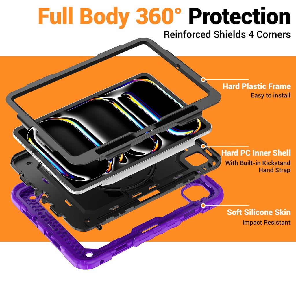 Rotatable Handle Grip Case for IPad Pro 11 2025 M5 2024 M4 A3357 A3358 A3359 A2836 A2837 A3006 Kids Stand Cover Shoulder Strap