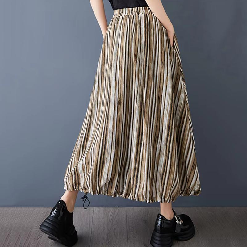 Xitao Gestreifter Elastischer Bund A-Linien-Rock GYX1646