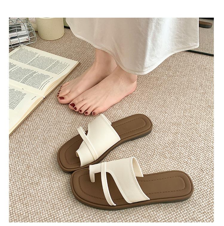 Set of Toe Slippers Women's Summer Wear New Retro Simple with Skirt Rhinestone Pedal Sandals