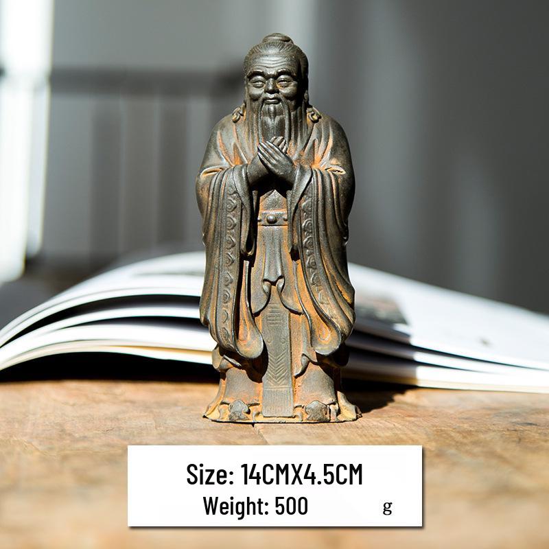 

Confucius Cast Iron Style Rust Ornament – Handmade Cultural Desktop Decor 14cm