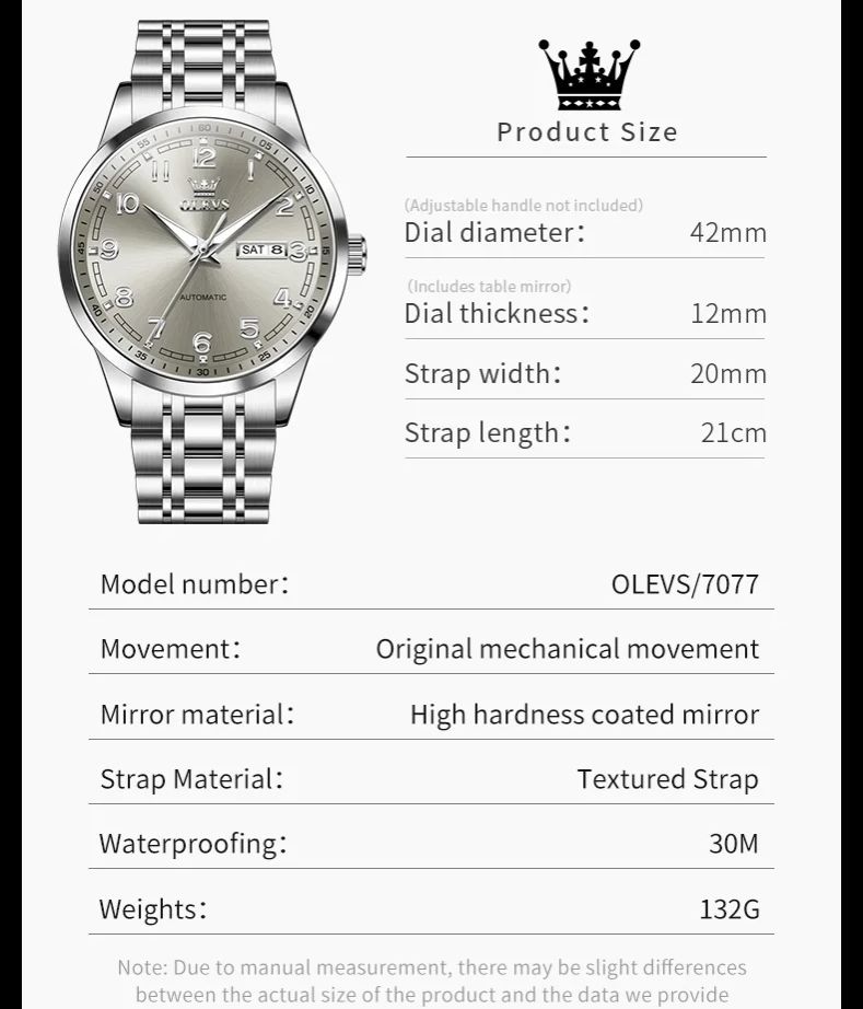 OLEVS 7077 Classic Business Men's Watch Luminous Calendar Week Luxury Fully Automatic Mechanical Wristwatch for Men