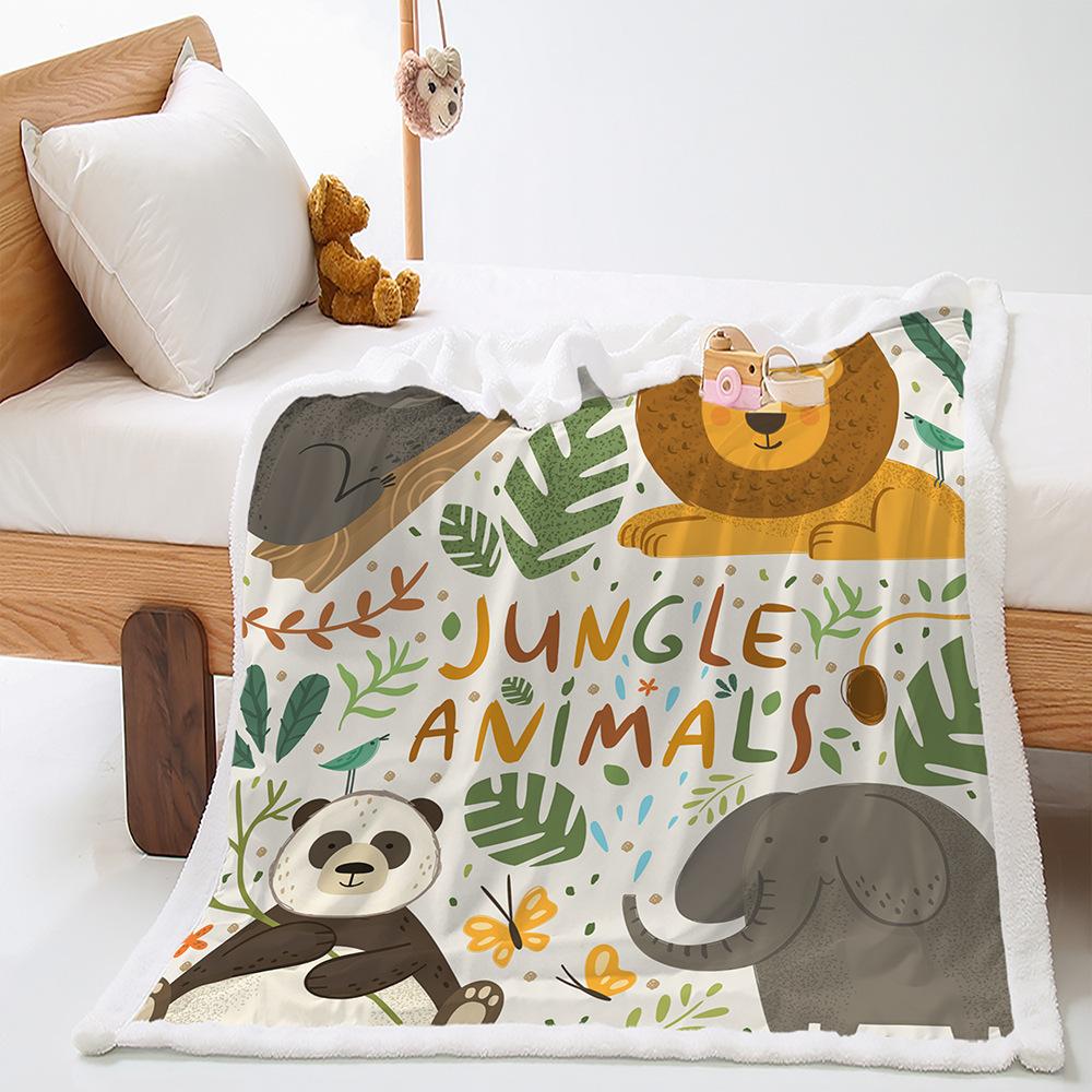 Digital Printing Cover Blanket Animal Illustration Camping Forest Thickened Lamb Fleece Crystal Fleece Blanket