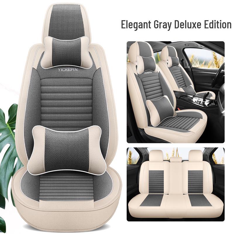 Universal All-Season Cartoon Linen Car Seat Cover - Full Wrap, Winter Special