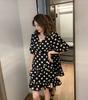 Summer new Korean version medium and long V-neck polka dot ruffle edge waist dress women's retro slim skirt