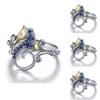 Elegant Women Silver Plated Sapphire Sea Horse Ring Perfect For Weddings And Parties