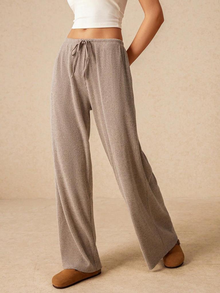 Available High-Waisted Tie-Waist Wide-Leg Fashion Pants - European and American Style, Solid Color.