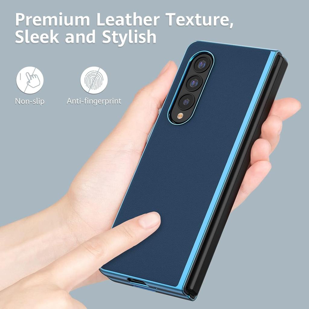 MATEPROX Compatible with Samsung Galaxy Z Fold 3 Case, Slim Thin Lightweight Protective Phone Case with Non-Slip Leather Back Cover with