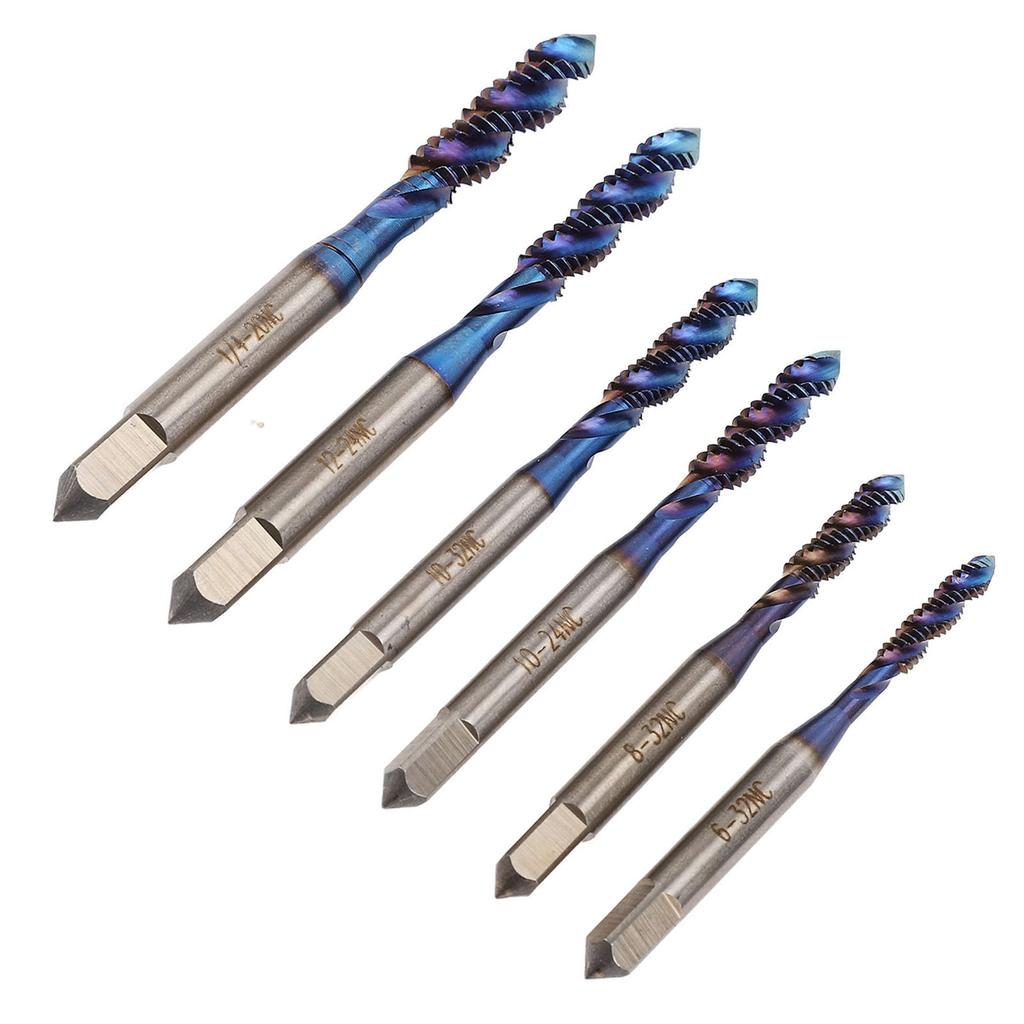 Set de burghie cu filet de 6 bucăți pentru robinet cu filet, standard SUA, cu flaut spiralat, orificiu pentru șurub, robinet Nano acoperit cu albastru pentru R