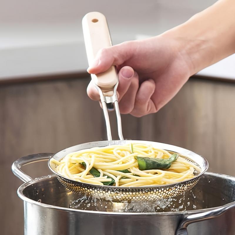 Stainless Steel Strainer Skimmer With Heat-Resistant Wooden Handle - Oil Filter Mesh Kitchen Tool Multi-Purpose Durable Kitchen Utensil