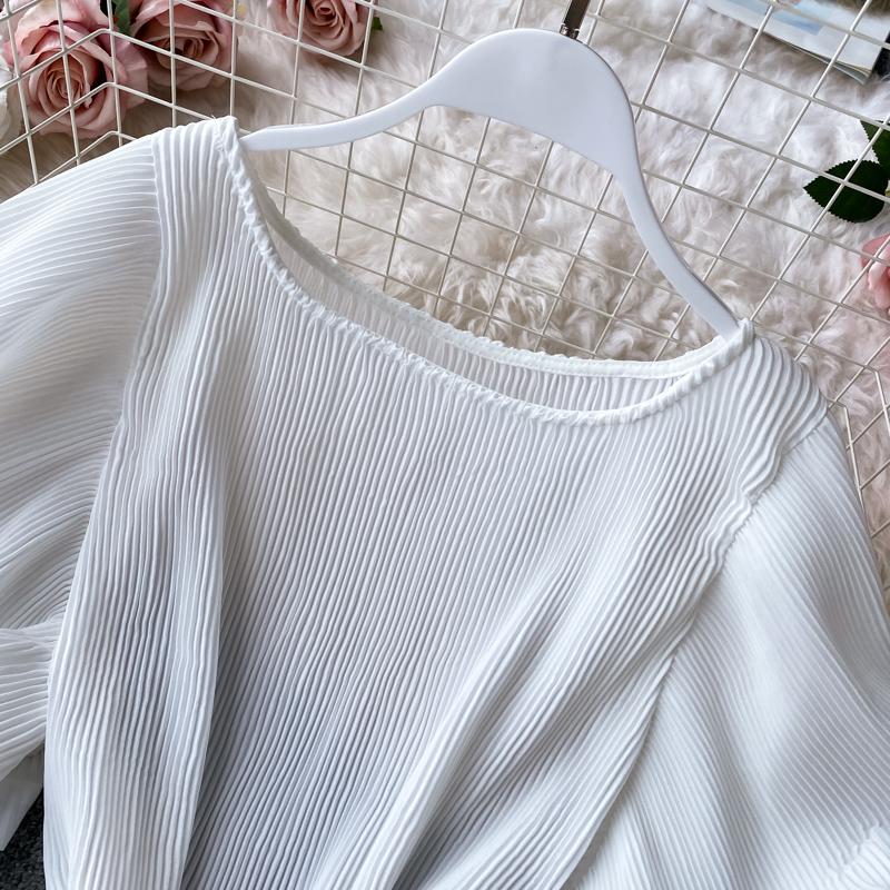 French Bellflower Fairy Mori Lotus Leaf Big Trumpet Sleeve Pleated Dress Mopping the Floor and Swinging Temperament Long Dress