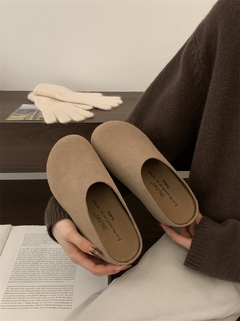 Retro woolen thick-soled Birkenstocks women's autumn 2025 new bag head half slippers versatile one-pedal Birkenstocks