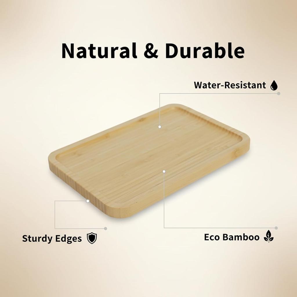 Bamboo Counter Tray for Bathroom Natural Wooden Decorative Tray Kitchen, Shower, Dining Table Vanity,10×6.9 Inch