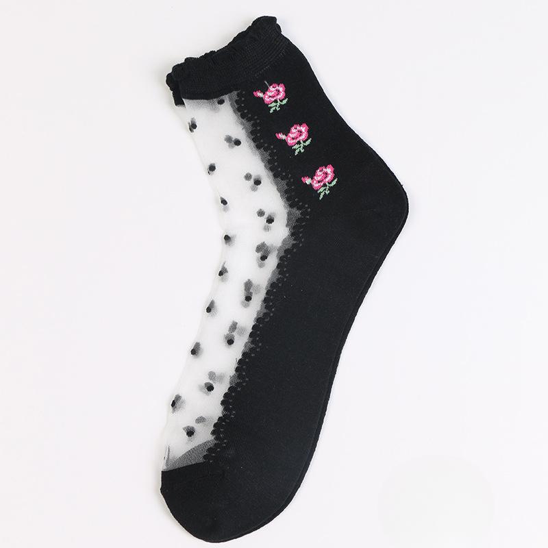 Female Spring and Summer Thin Fashionable Breathable Glass Silk Rose Crystal Stockings