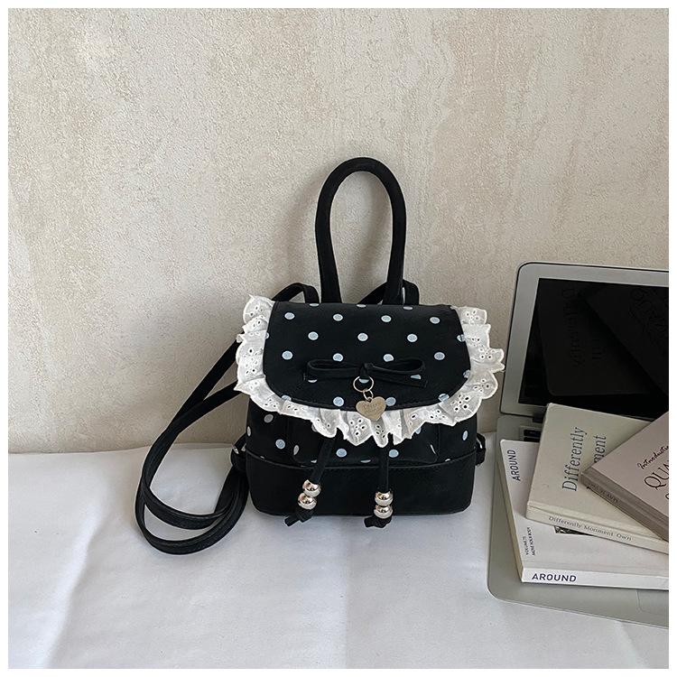 Zaino1011 nuovo carino pizzo pois zaino femminile senmeng alla moda moda semplice fiocco borsa a mano zaino