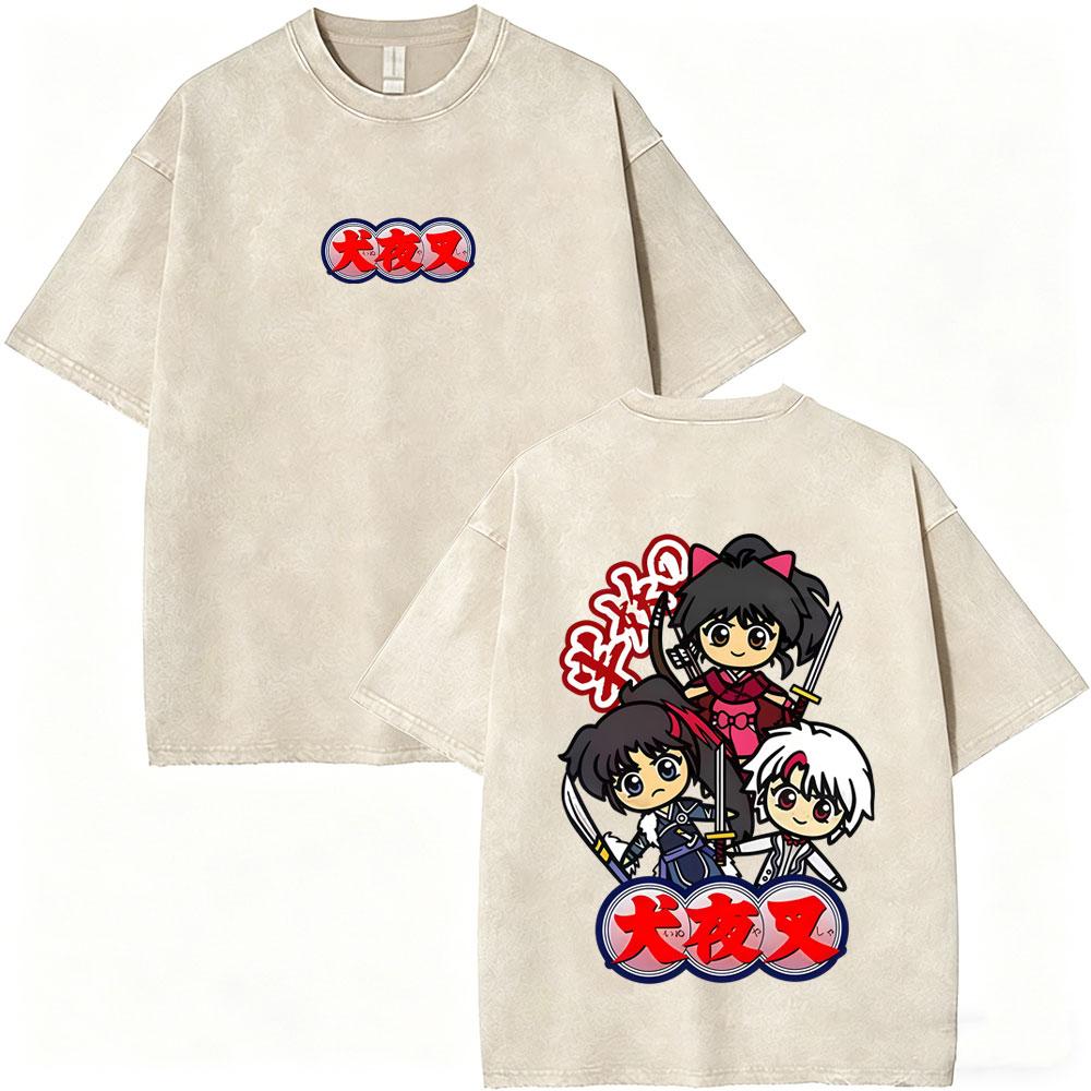 T-shirt Vintage Lavata Anime Inuyasha Sesshomaru Merch Uomo Donna Casual Oversize T-shirt Uomo Divertenti Cartoni Animati Harajuku T-shirt