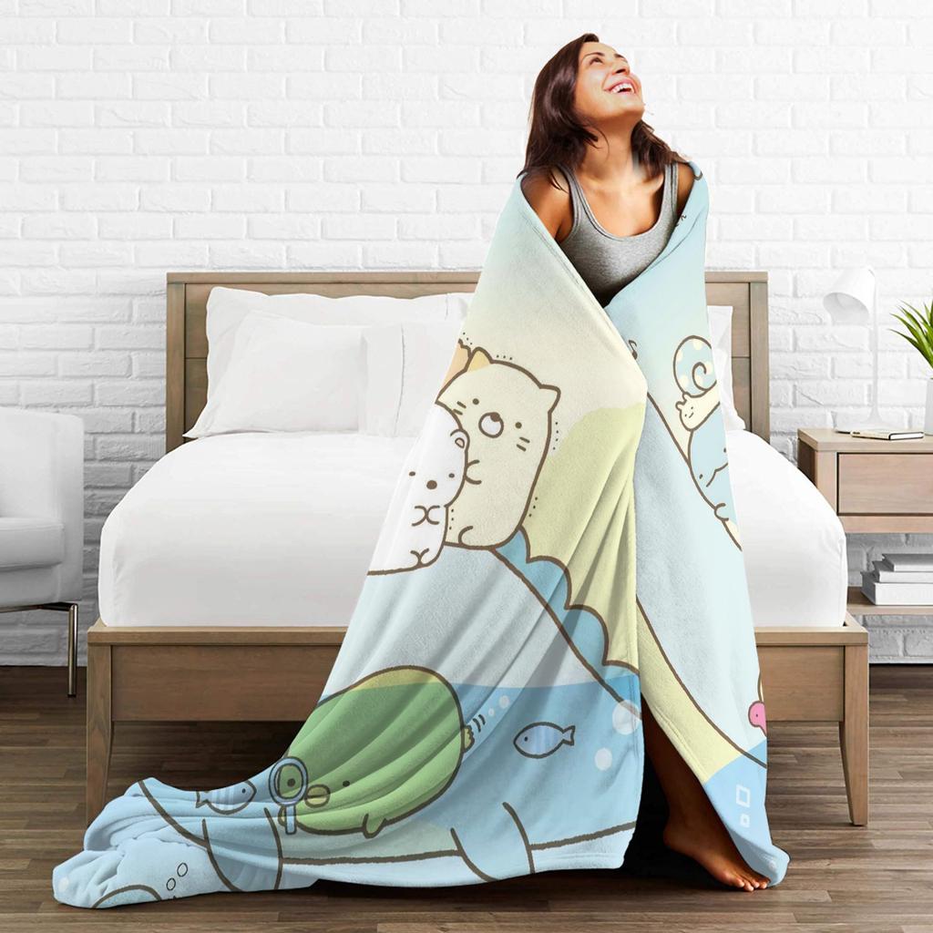 Sumikko Gurashi Cartoon Flannel Throw Blanket Shirokuma Penguin for Bedspread Knitted Blanket Car Lightweight Multifunction