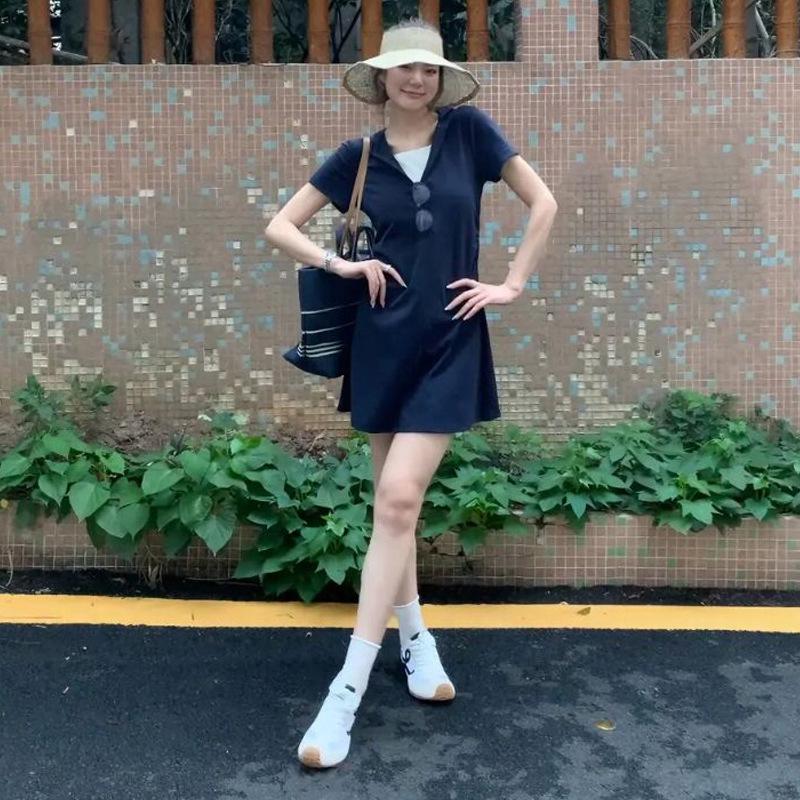 2026 Summer Maternity Hooded Two-Piece Cinched Waist Casual Dress M