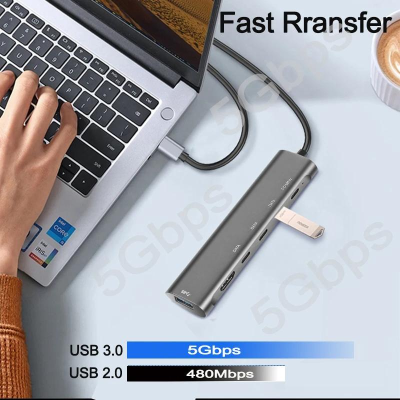 HUB USB C Hub 4K HDTV Type C To USB 3.0 Pd 100W DATA USB 2.0 Multiport Adapter Splitters for Macbook Laptop Accessories USB HUB