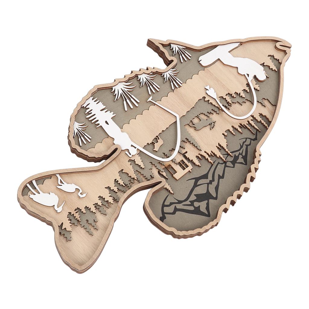 Hohle Holzfischfigur Mehrschichtige Buchsbaum-Dekorations-Hohlholzfisch-Streifen für Zuhause, Büro, Kantine, Barsch