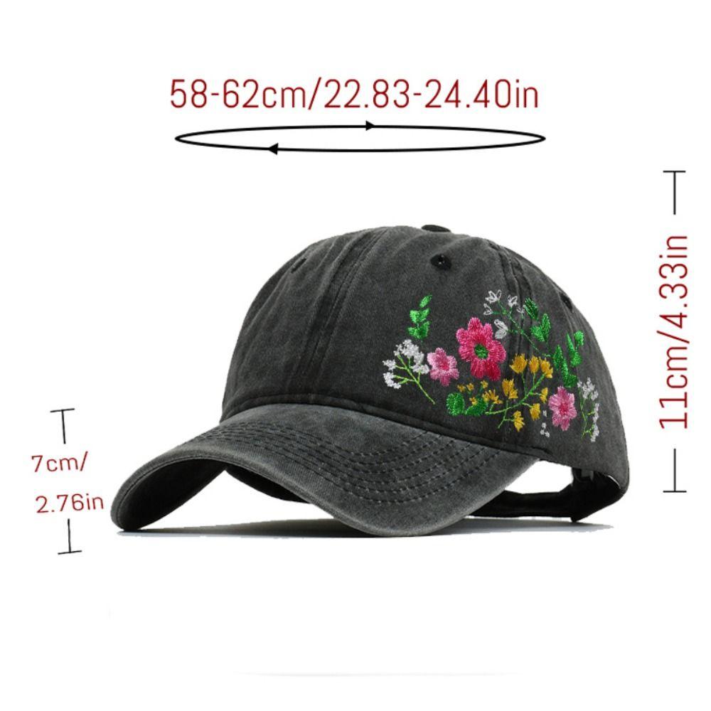 Retro Flower Embroidery Baseball Cap Washed Cotton Adjustable Floral Cap Baseball Hats For Man Women