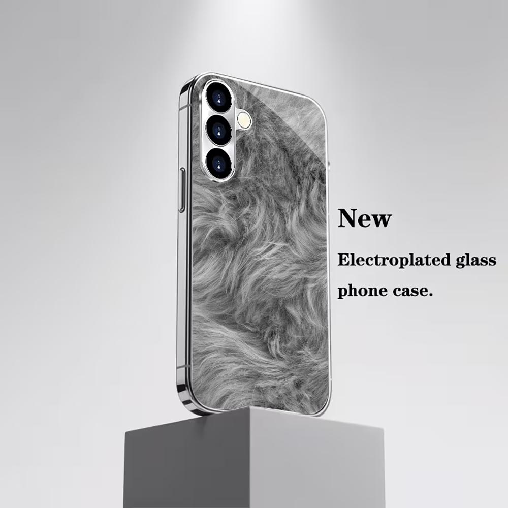 Furry Pattern PhoneCase Atmosphere High-end Electroplating Glass PhoneCase for Samsung Galaxy S26 S25 S24 S23 S22 FE,Ultra,Plus
